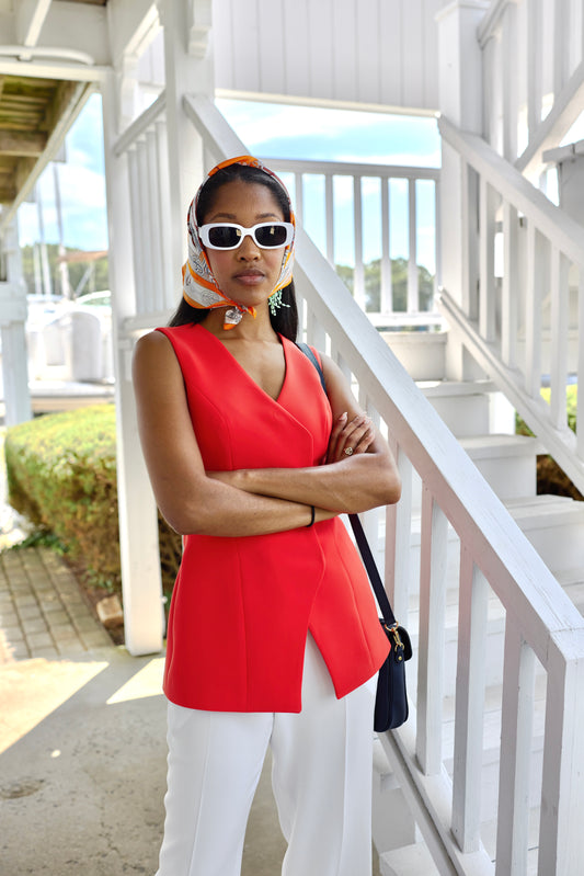 The Ava Waistcoat - Sculpted Tailored Vest - Tangerine