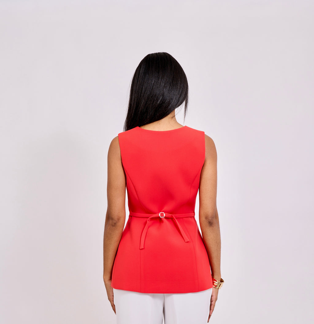 ava vest womens orange full back view premium tailoring structure sleeveless top