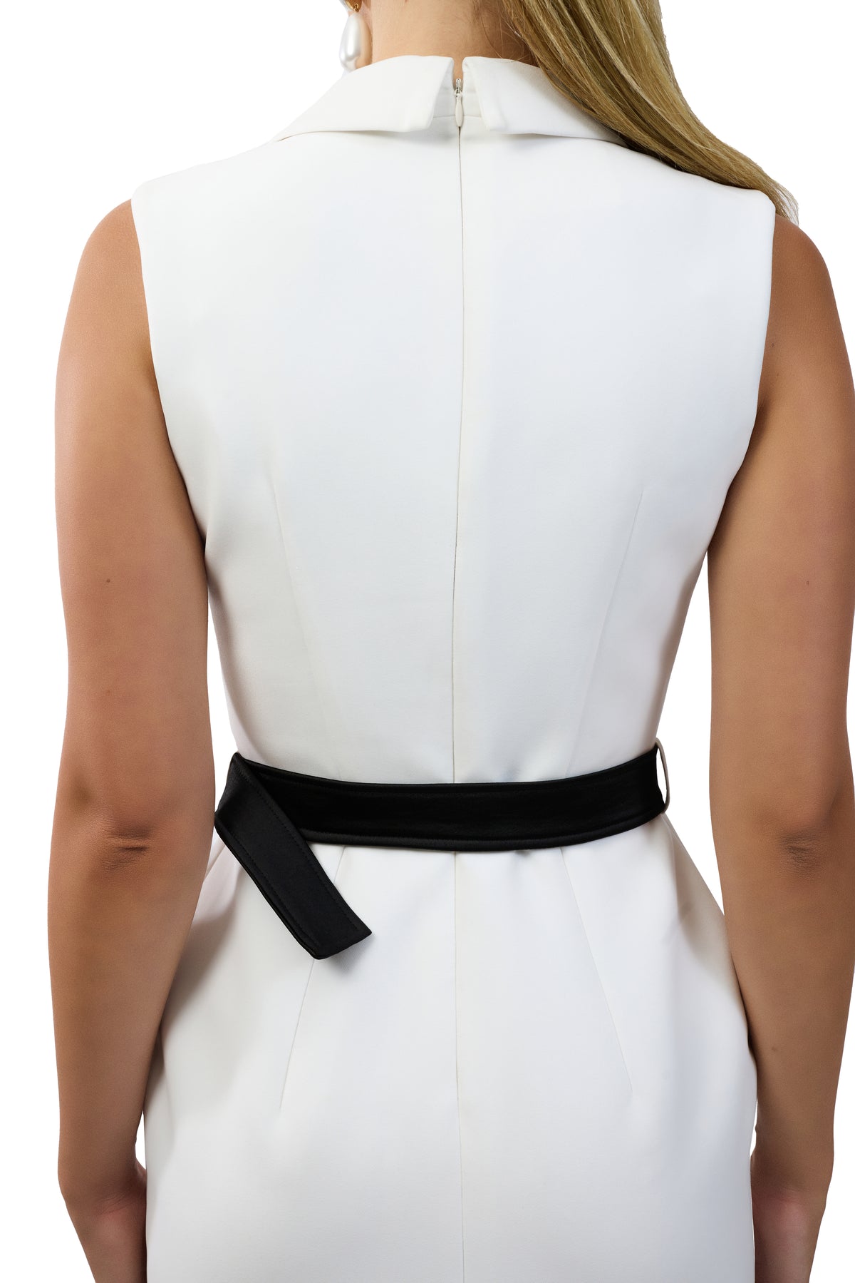 white women's tuxedo dress for formal events with belt