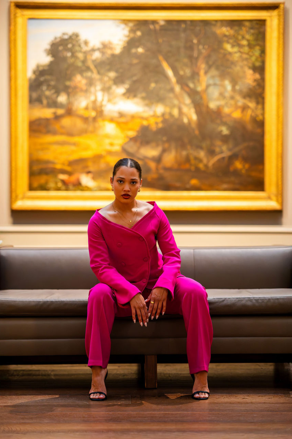 Front view of Nova pink women’s blazer with structured tailored fit